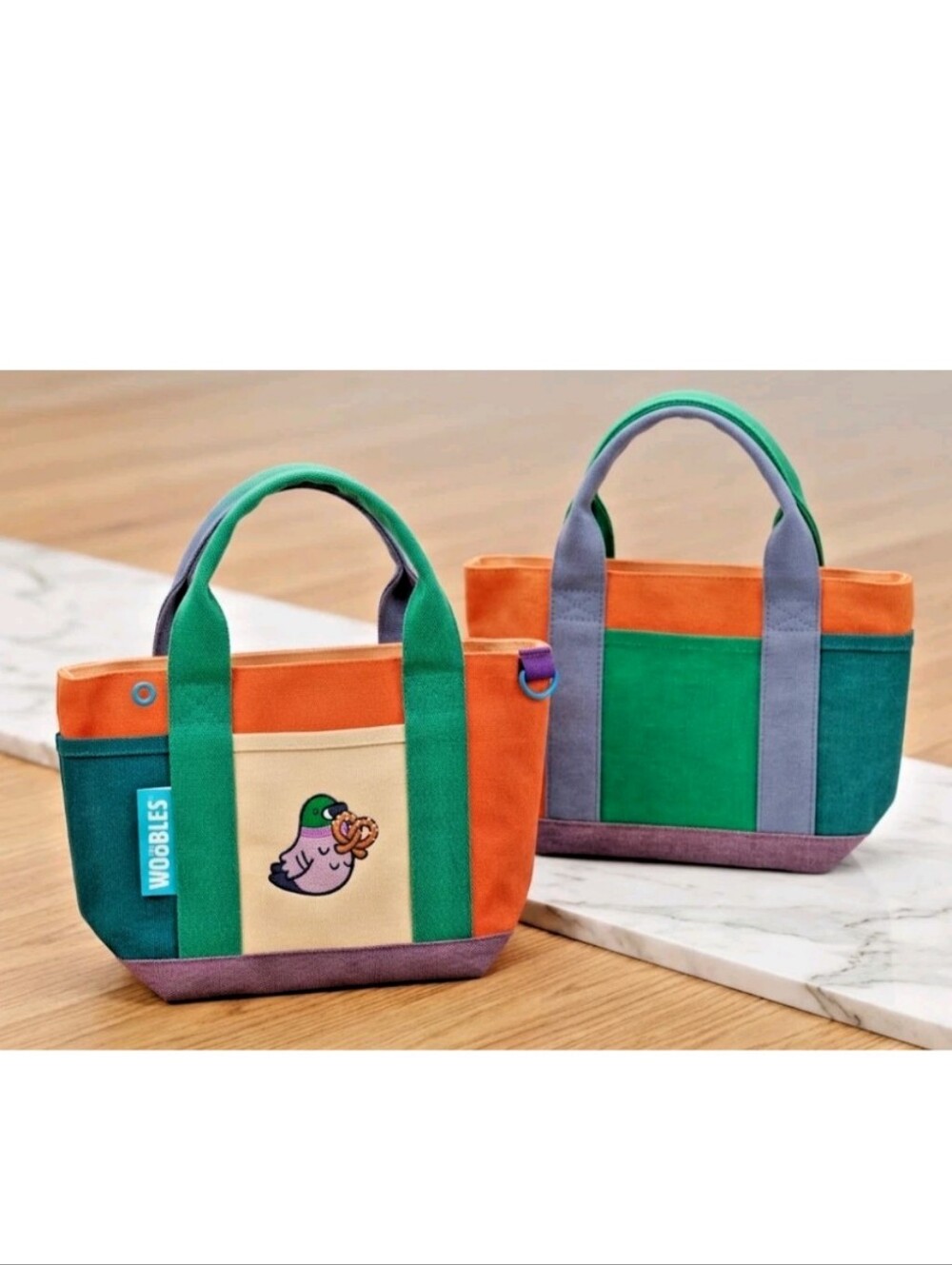 The Woobles NYC Exclusive Martha Pigeon Pretzel Mini Canvas Tote Bag Colorblock